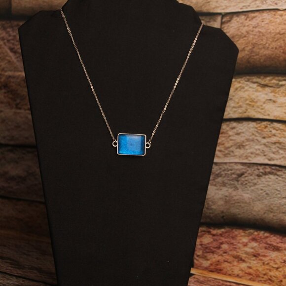 Hand Crafted Epoxy Blue Cube Pandant necklace - Picture 6 of 9